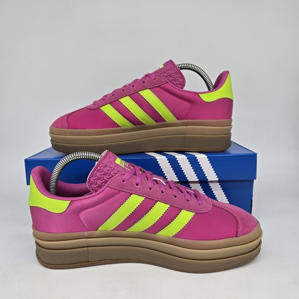 New Adidas Gazelle Bold Lucid Fuchsia Solar Slime Satin Women's Shoes Size 9.5 - Picture 6 of 8